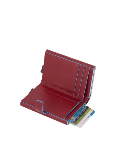 Piquadro - Porta carte di credito in metallo e pelle con zip