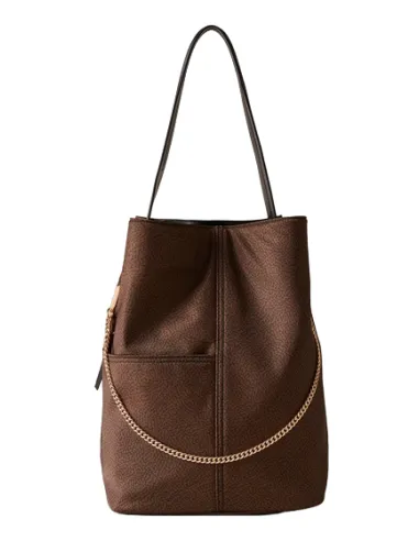 Borbonese Bucket bag in recycled fabric chestnut-black