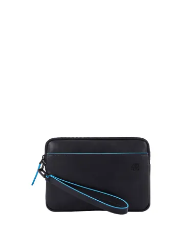 Piquadro Blue Square Revamp Pochette Tasche aus leder blau