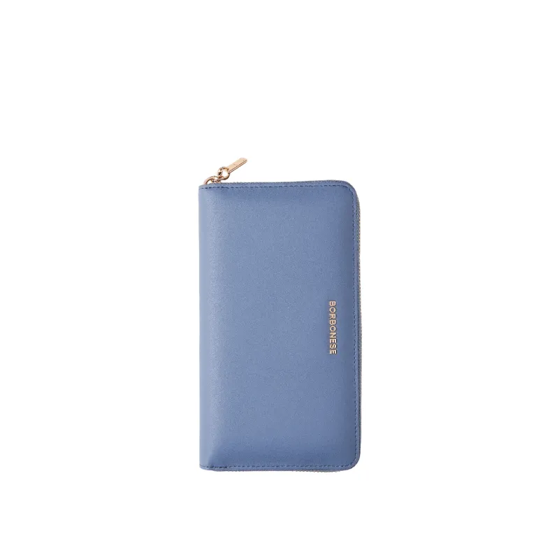 Borbonese Women s leather wallet with zip fastener light blue