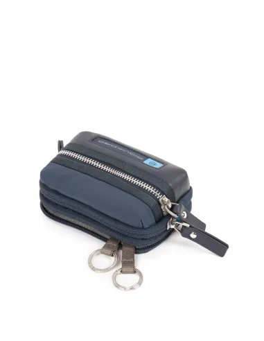 Piquadro Bios Key case with two rings in recycled fabric, blue