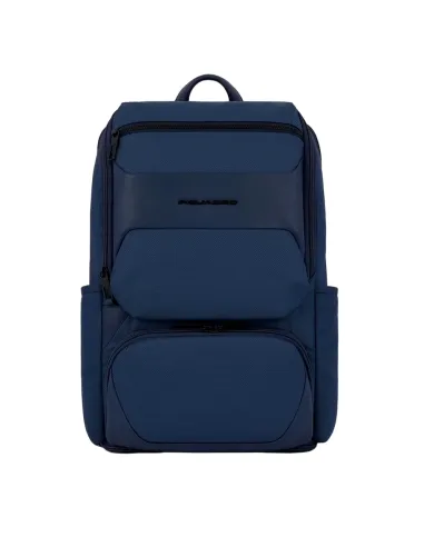 Piquadro Gio laptop and iPad®Pro12,9" backpack in recycled fabric, blue