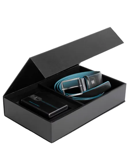 Cofanetto regalo con cintura uomo e porta carte di credito con sliding  system, nero