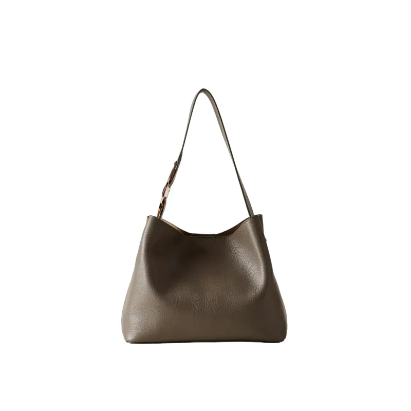 Borbonese women's leather bucket bag, clay grey