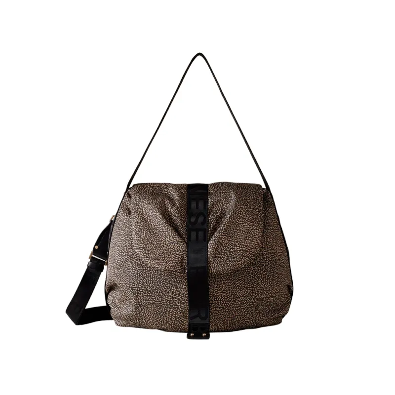 Borbonese Carre Borsa In Pelle A Tracolla Con Patta Nero/Op Naturale -  Acquista A Prezzi Outlet!