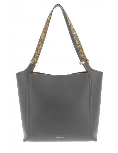 Borbonese leather shopping bag with removable clutch grey