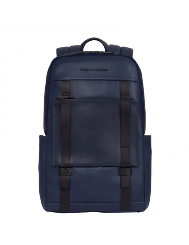 Piquadro David 14" Computer-Rucksack aus Leder, blau