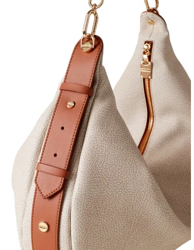 Borbonese Oyster large shoulder bag sand