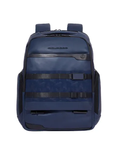 Piquadro FXP Leder Computer-Rucksack mit zwei Fächern, blau