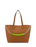 Pollini shopping bag with chain accessory, brown