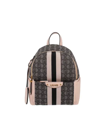 Damen-Rucksack aus Jacquard-Stoff mit Liu Jo-Logo, schwarz