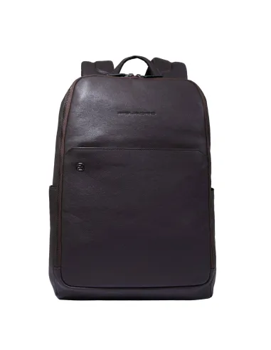 Piquadro Black Square 15.6"laptop leather backpack, dark brown