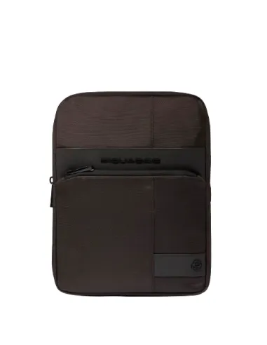 Borsello porta iPad® in tessuto e pelle Piquadro Wollem, marrone scuro