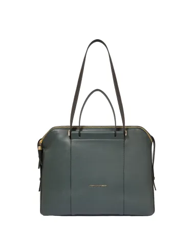 Borsa donna due manici in pelle Piquadro Circle, verde scuro