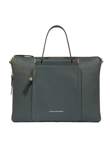 Piquadro Circle Expandable slim leather briefcase, dark green