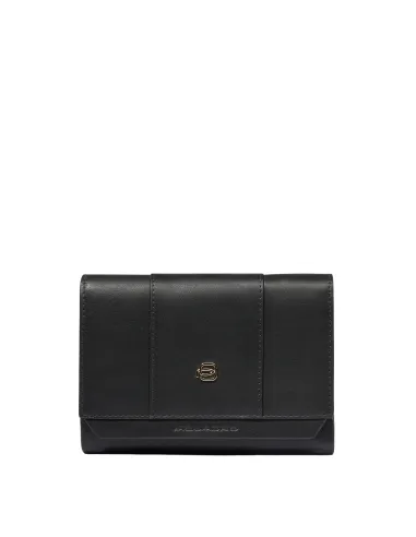 Piquadro Circle Small size, women's trifold wallet in leather, black