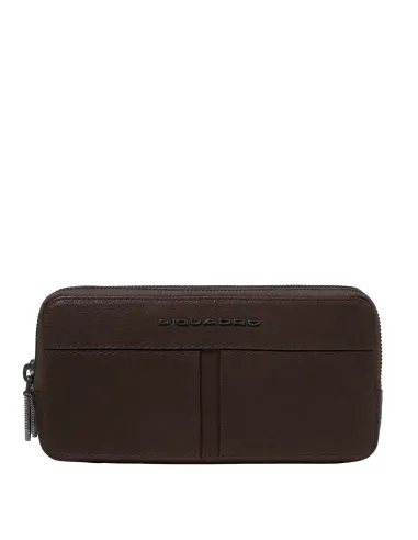 Piquadro Hedley men's leather clutch bag with three compartments, dark brown