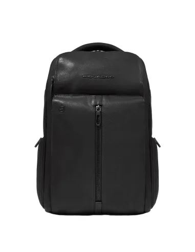 Zaino porta pc da 14 in pelle con cinghia sternale Piquadro Hedley, nero