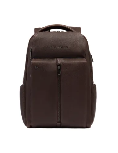 Zaino porta pc da 14 in pelle con cinghia sternale Piquadro Hedley, marrone scuro