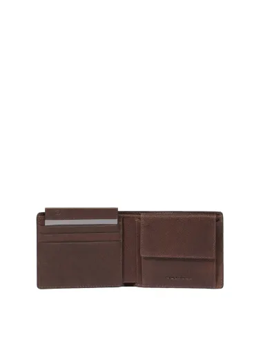 Piquadro Hedley compact men's wallets with coin purse and credit card,s dark brown