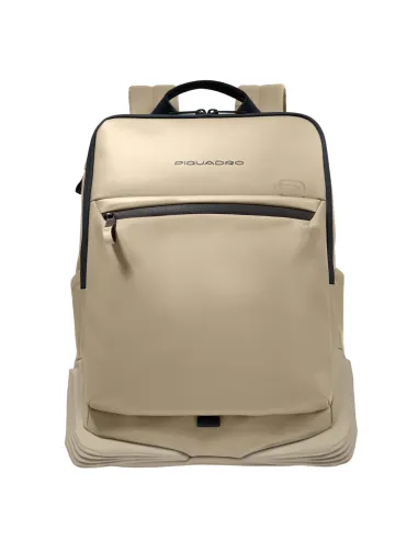 Zaino porta pc da 15,6 a due scomparti con cinghia pettorale Piquadro C2OW, beige