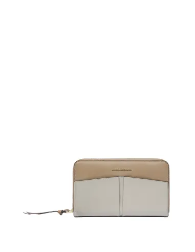 Portafogli donna con zip Piquadro Ashley, beige