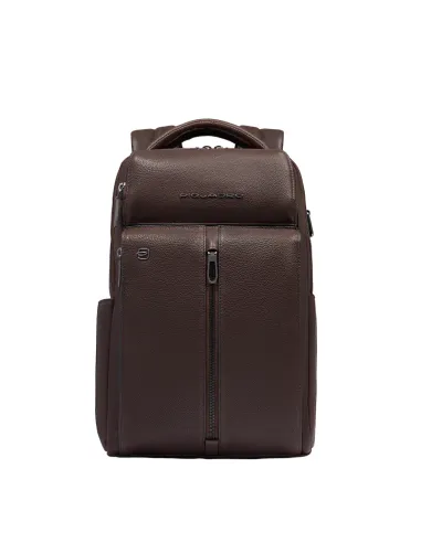 Piquadro Hedley small leather laptop backpack, dark brown