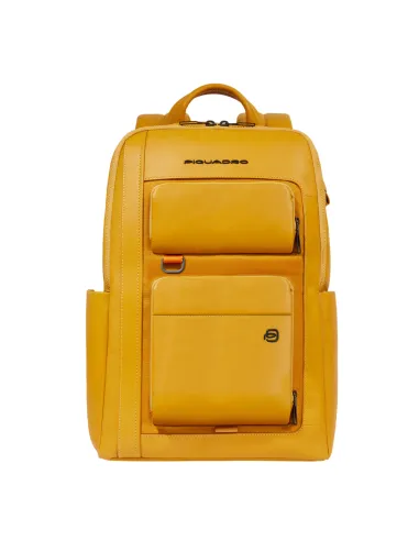 Zaino porta pc da 14 in pelle e tessuto Piquadro Liko, giallo