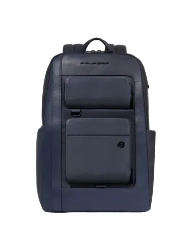 Piquadro Liko 15,6" Laptop-Rucksack aus Leder und Stoff, blau