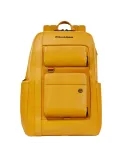 Piquadro Liko 15.6 PC backpack in leather and fabric, yellow