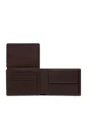 Piquadro Hedley men's leather wallet with ID window and coin purse, dark brown