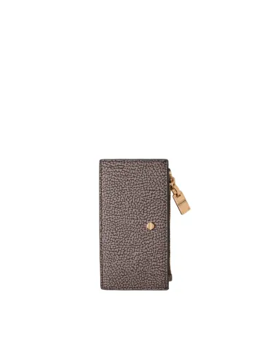 Bustina porta carte di credito con zip per monete Borbonese, clay grey