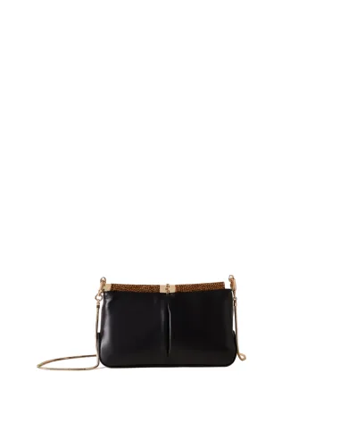 Leather clutch bag with chain strap Borbonese, black