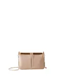 Leder-Clutch-Tasche mit Kettenriemen Borbonese, beige