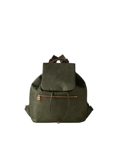 Borbonese women's backpack in recycled fabric with flap closure, military green