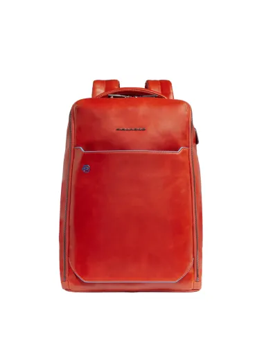 Piquadro Blue Square leather travel backpack, orange