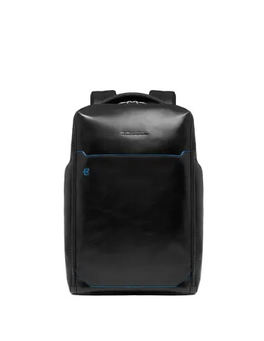 Piquadro Blue Square leather travel backpack, black