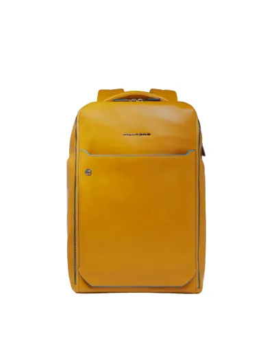 Piquadro Blue Square leather travel backpack, yellow