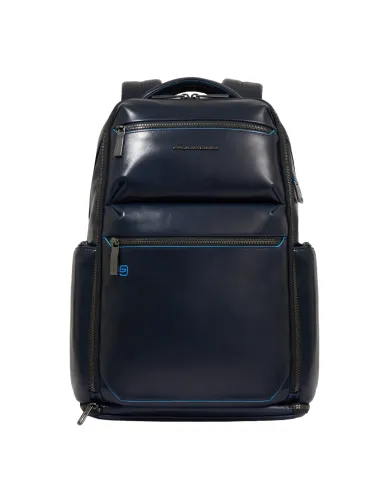 Zaino da viaggio in pelle con porta pc da 15,6 con cavo antifurto Piquadro Blue Square, blu