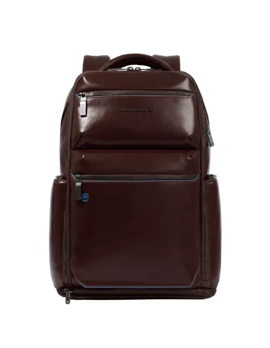 Piquadro Blue Square travel backpack with anti-theft cable, dark brown