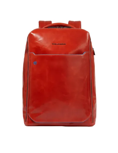 Piquadro Blue Square leather backpack with 15.6 computer compartment, orange