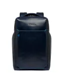 Piquadro Blue Square leather backpack with 15.6 computer compartment, blue