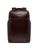 Piquadro Blue Square leather backpack with 15.6 computer compartment, dark brown