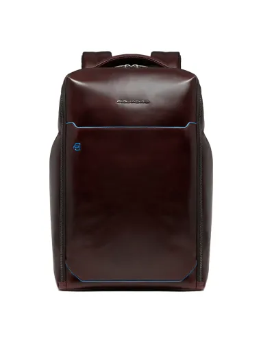 Piquadro Blue Square leather backpack with 15.6 computer compartment, dark brown