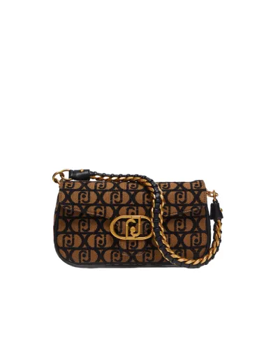 Liu Jo shoulder bag in jacquard fabric with logo, brown