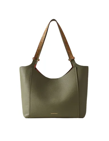 Borbonese Bolt leather shopping bag, olive green