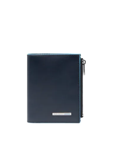 Piquadro Blue Square vertical men's wallet with zipped side pocket, blue