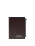 Piquadro Blue Square vertical men's wallet with zipped side pocket, dark brown