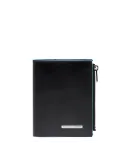 Piquadro Blue Square vertical men's wallet with zipped side pocket, black