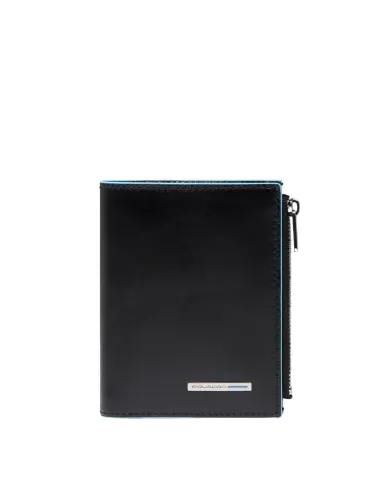 Piquadro Blue Square vertical men's wallet with zipped side pocket, black